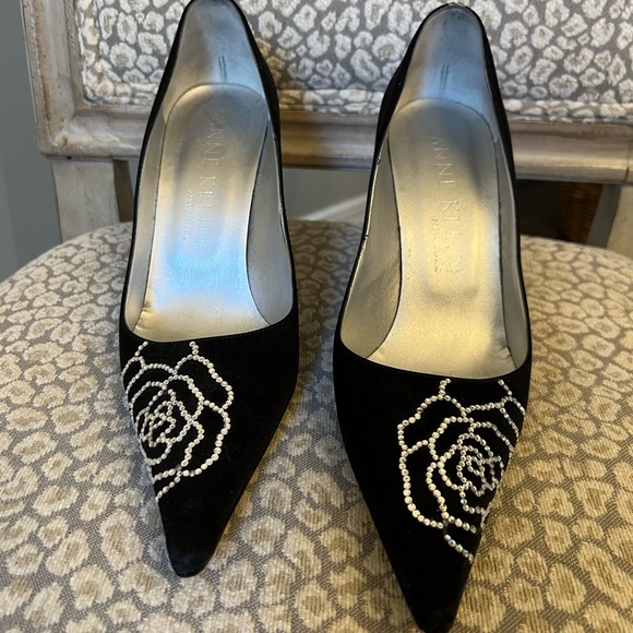 Anne Klein Satin Pumps with Crystal Floral Design - Picture 2 of 6